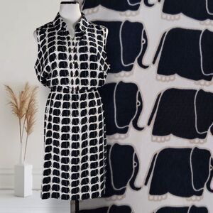 Alfani Elephant Print Shirt Dress Size 16 Blue Elastic Waist Knee Length